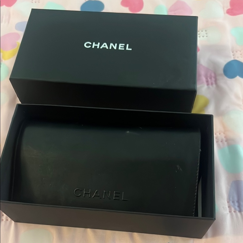 CHANEL Classic Black Leather sunglasses box with case